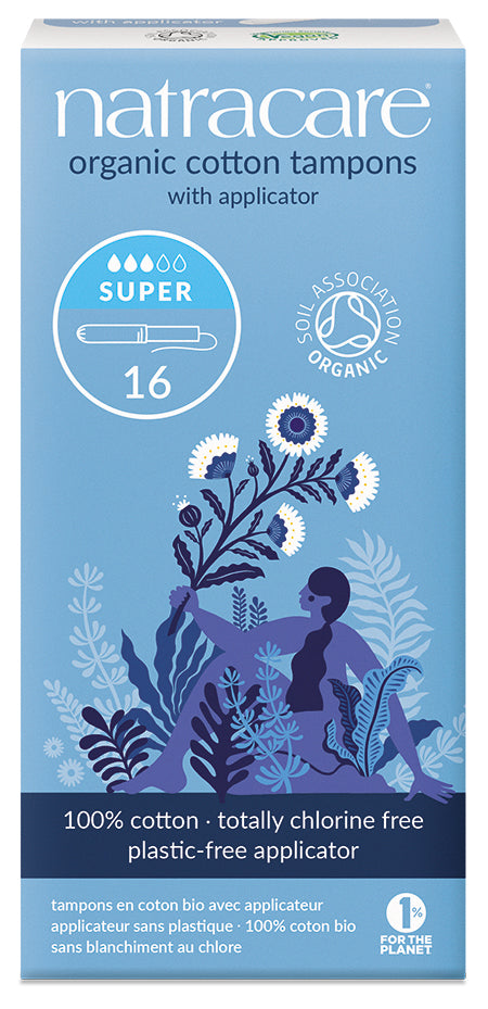 Natracare Organic Cotton Tampons with Applicator – Super (16 Pack)